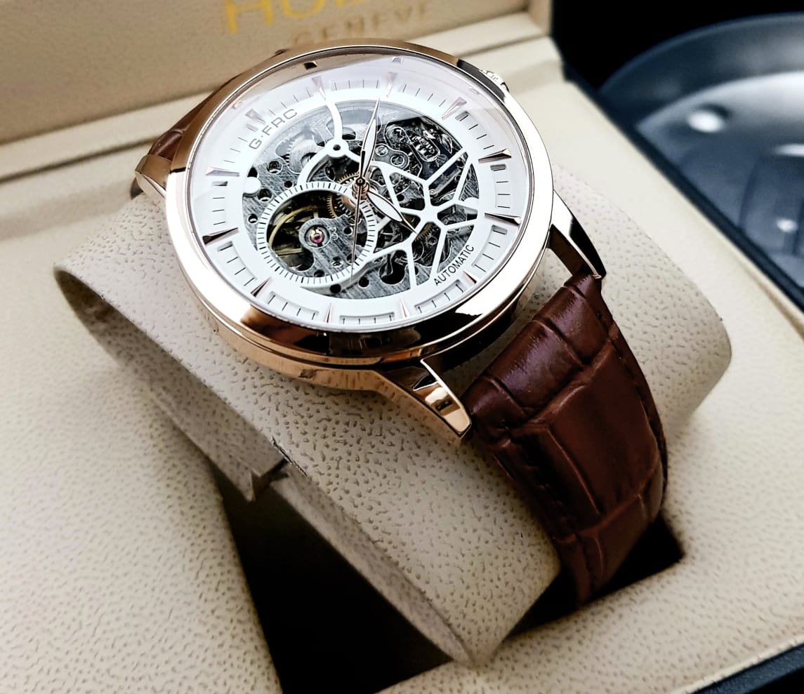 Reloj Automático G-FRC Skeleton - Oro Rosa y Cuero Marrón