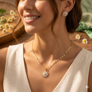 Collar de girasol brillante con cristal