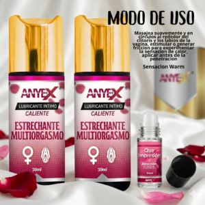ANYEX Lubricante Íntimo Caliente Estrechante Multiorgasmo 30 ml + Roller Over Impresión – Placer Intenso y Multiorgásmico